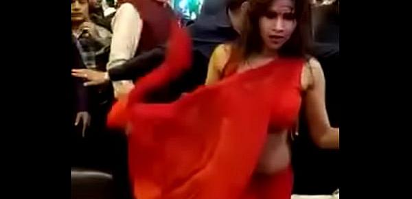  Hot nude Indian Girl Mujra in Red Saree